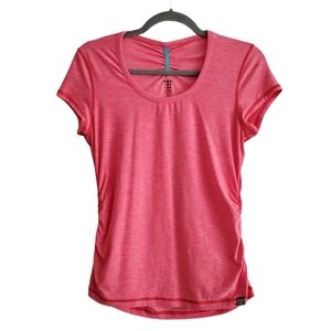 Title Nine Solid Pink Ruched Short Sleeve Shirt